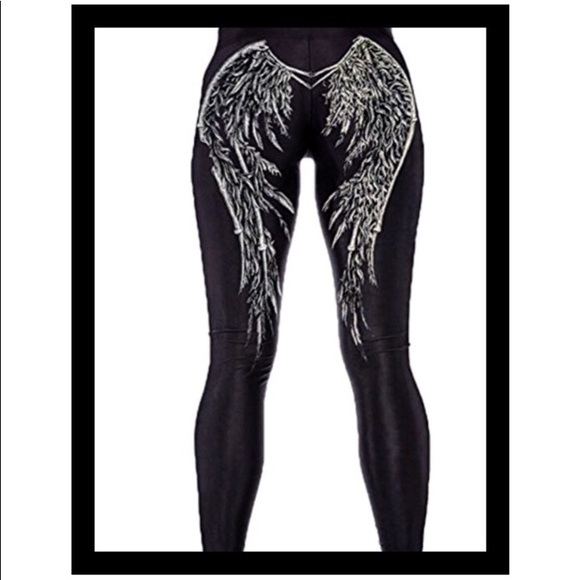 Pants - 💋Black leggings with angel wings- 2 for $15